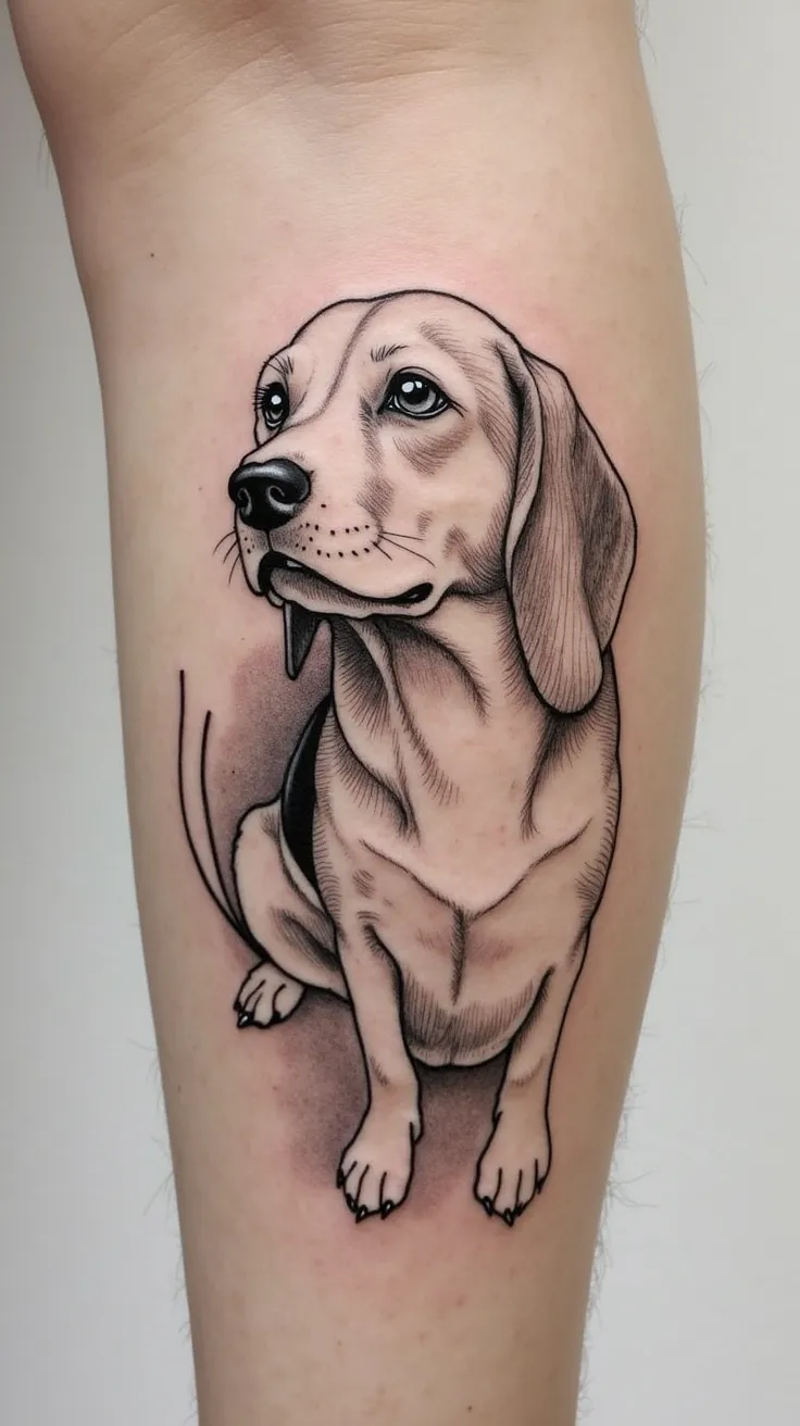 sketch dog tattoo design, pencil, beagle portrait