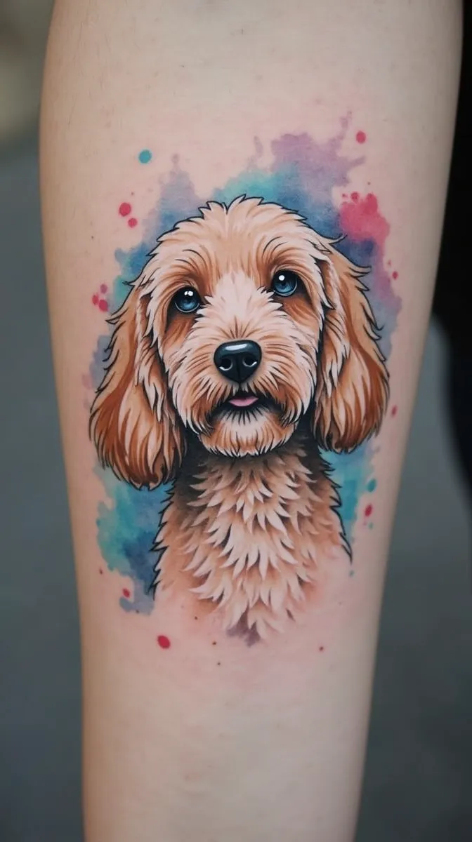 watercolor dog tattoo design, , labradoodle portrait