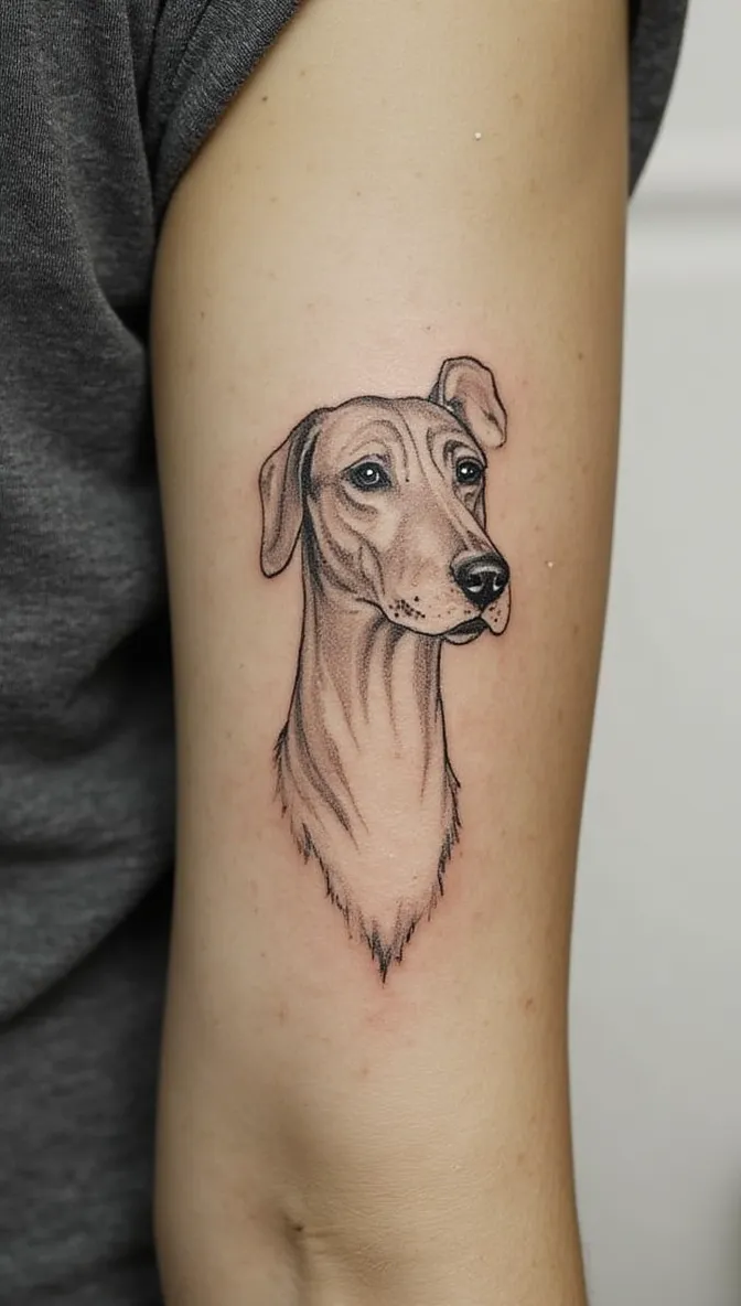 minimalist dog tattoo design, , greyhound portrait
